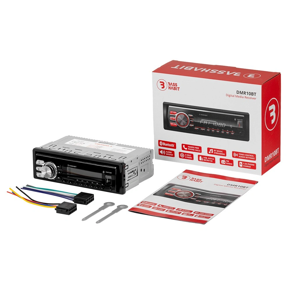 Bass Habit DMR10BT, bilstereo med Bluetooth, AUX, USB och 2 par lågnivå