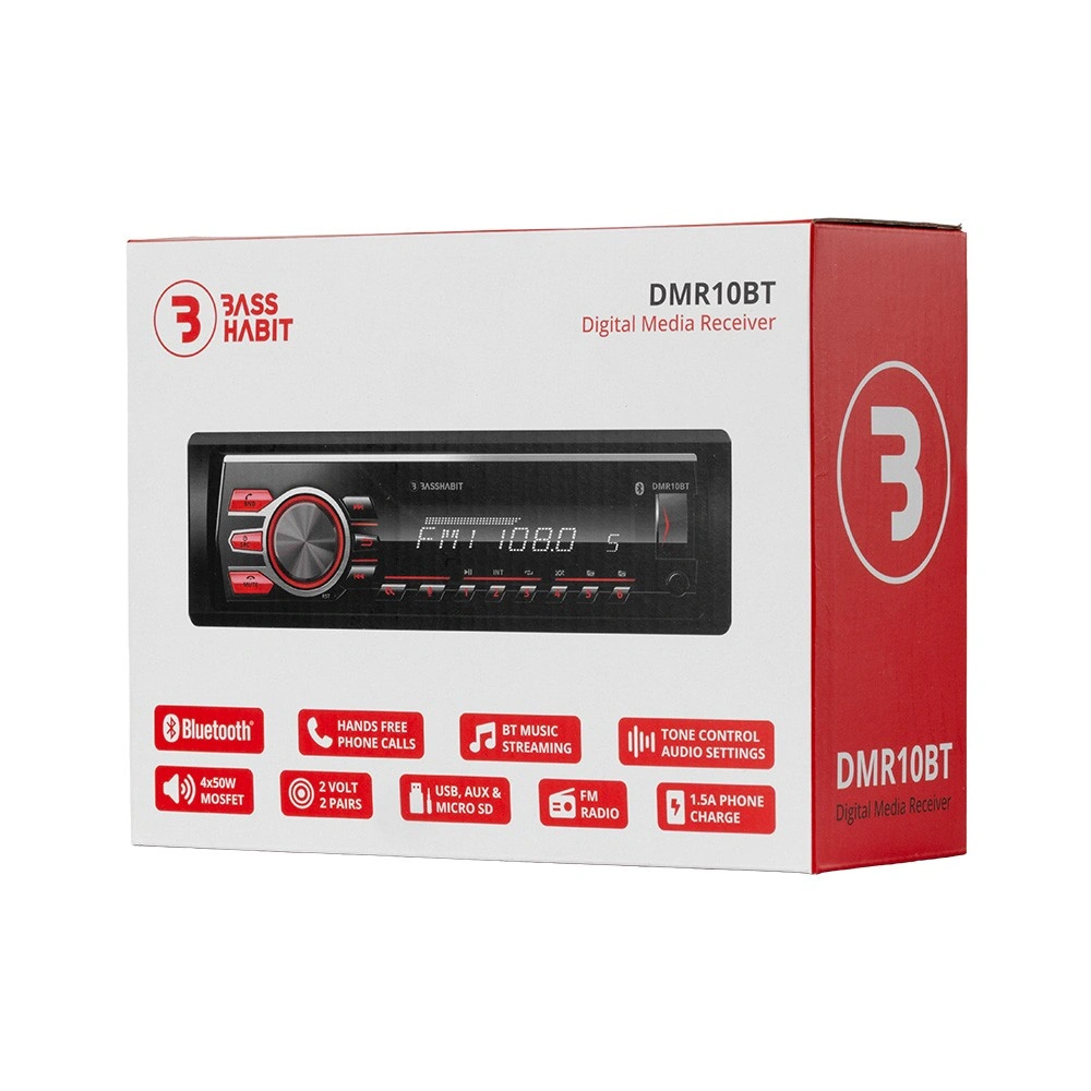 Bass Habit DMR10BT, bilstereo med Bluetooth, AUX, USB och 2 par lågnivå