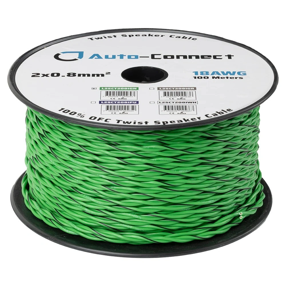 Auto-Connect tvinnad högtalarkabel 2x0.8mm² grön, pris per meter