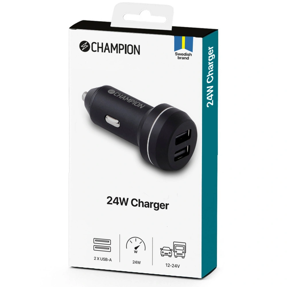 Champion USB-billaddare 2-port, 24W