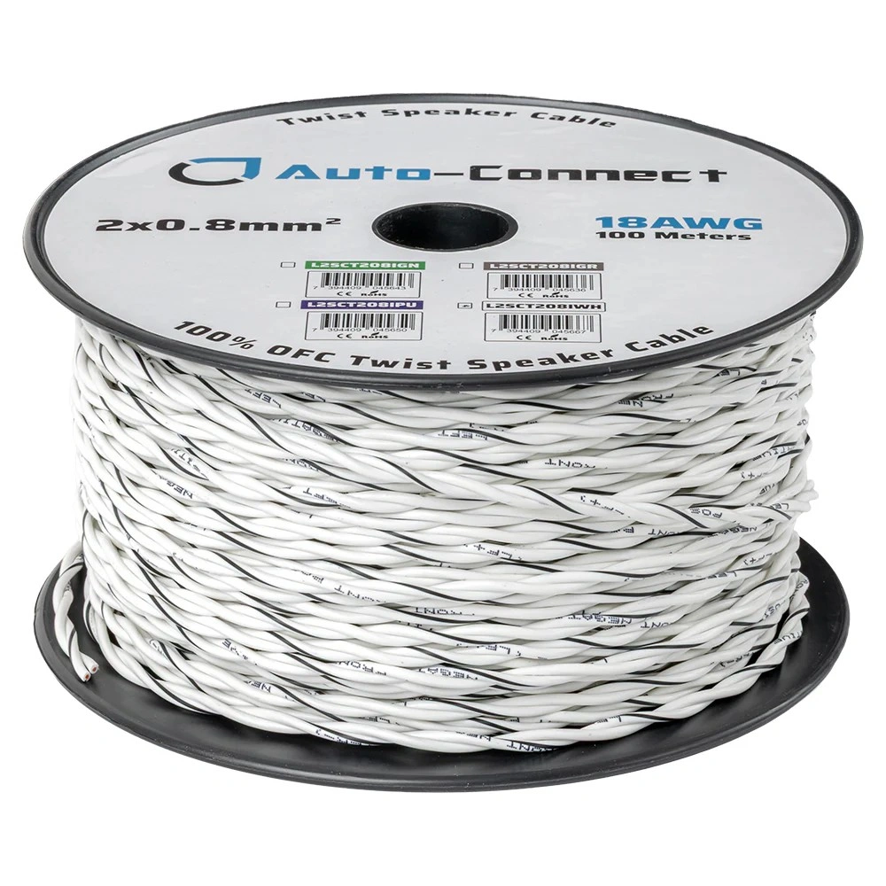 Auto-Connect tvinnad högtalarkabel 2x0.8mm² vit, pris per meter