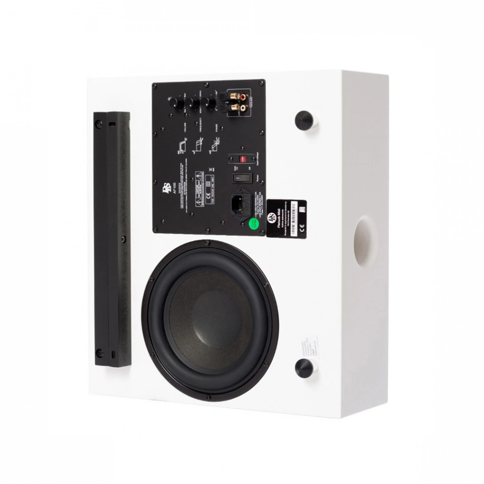 DLS Flatsub Midi vägghängningsbar aktiv subwoofer, mattvit