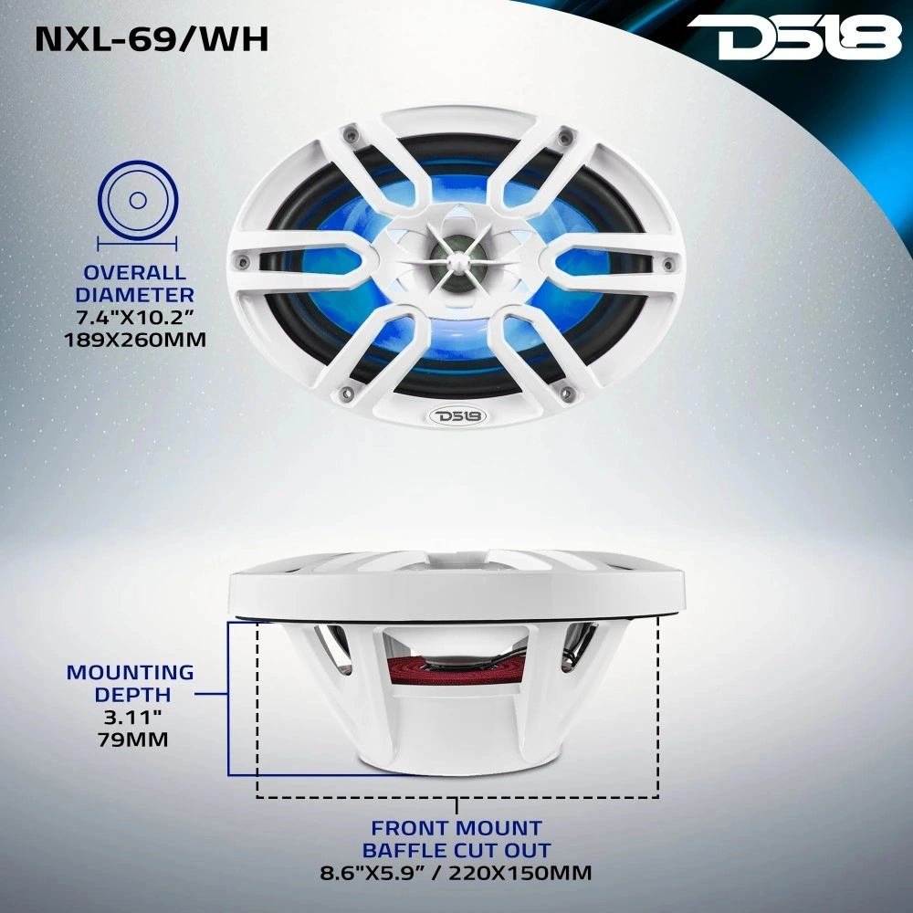 DS18 NXL-69/WH, vita 6x9 tums marinhögtalare med LED, par