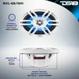DS18 NXL-69/WH, vita 6x9 tums marinhögtalare med LED, par