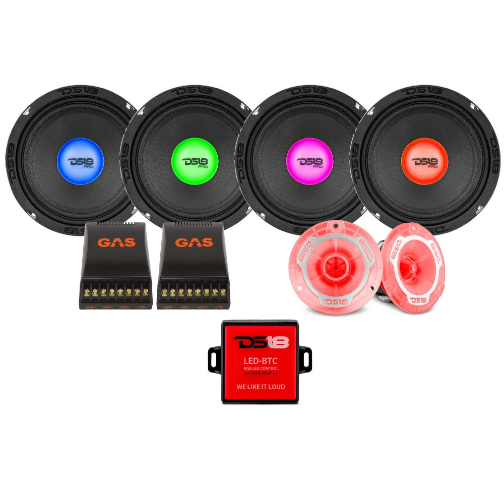 4-pack DS18 PRO-X6.4RGBCAP med PRO-TW1L, SPL-kit med RGB LED-belysning ...