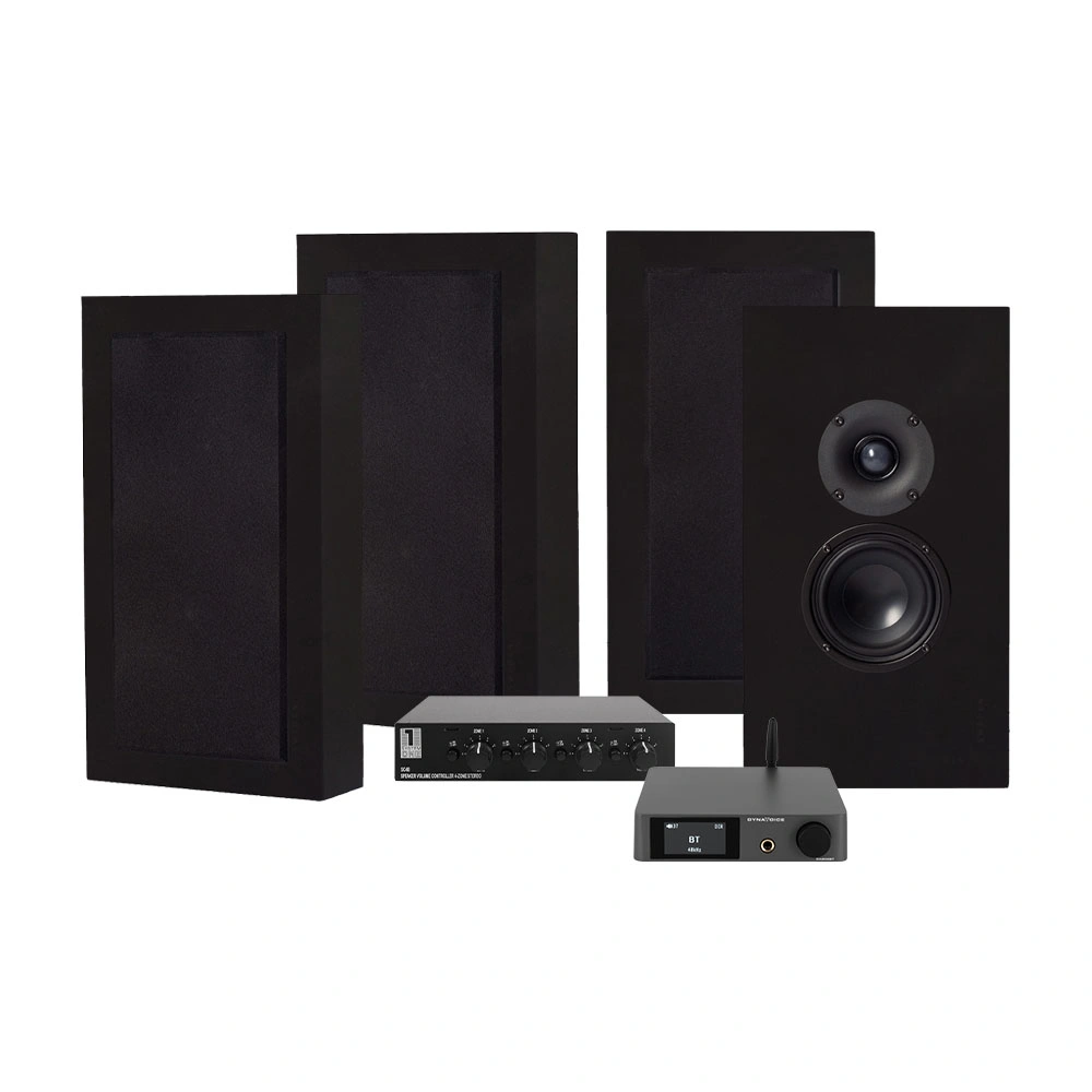 Dynavoice CA802BT, SC4B & 2 par mattsvarta DLS Flatbox Midi
