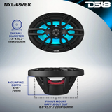 DS18 NXL-69/BK, svarta 6x9 tums marinhögtalare med LED, par
