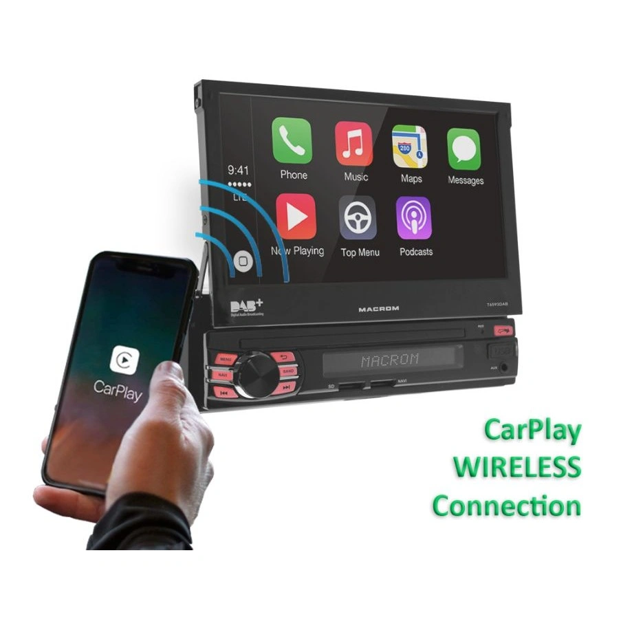 Macrom T6593DAB bilstereo med motoriserad skärm, Android 13 & mer