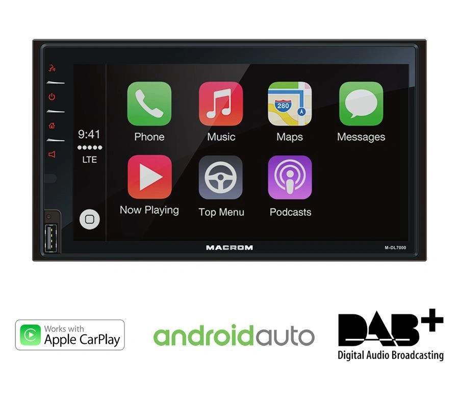 Macrom M-DL7000D25 bilstereo med CarPlay, Android Auto, DAB+ och Bluetooth
