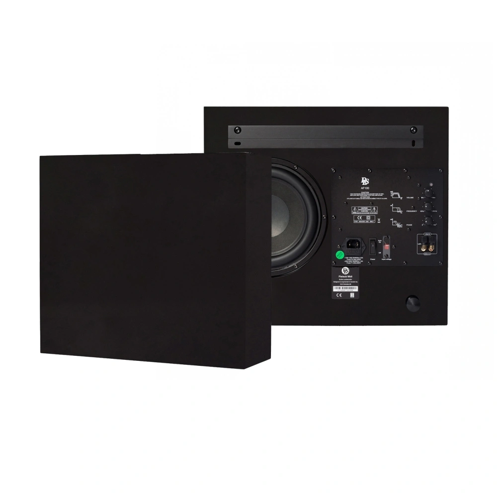 2-pack DLS Flatsub Midi vägghängningsbar aktiv subwoofer, mattsvart
