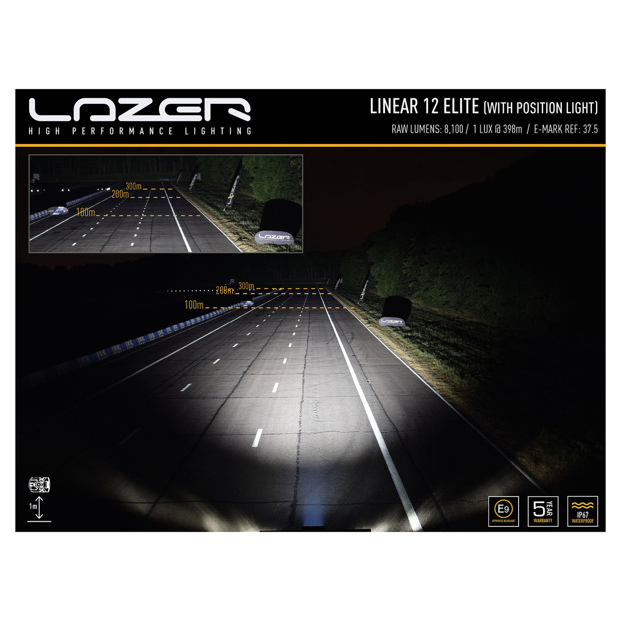Extraljus Lazer Linear 12 Elite med Positionsljus - Rak / 38 cm / 84W