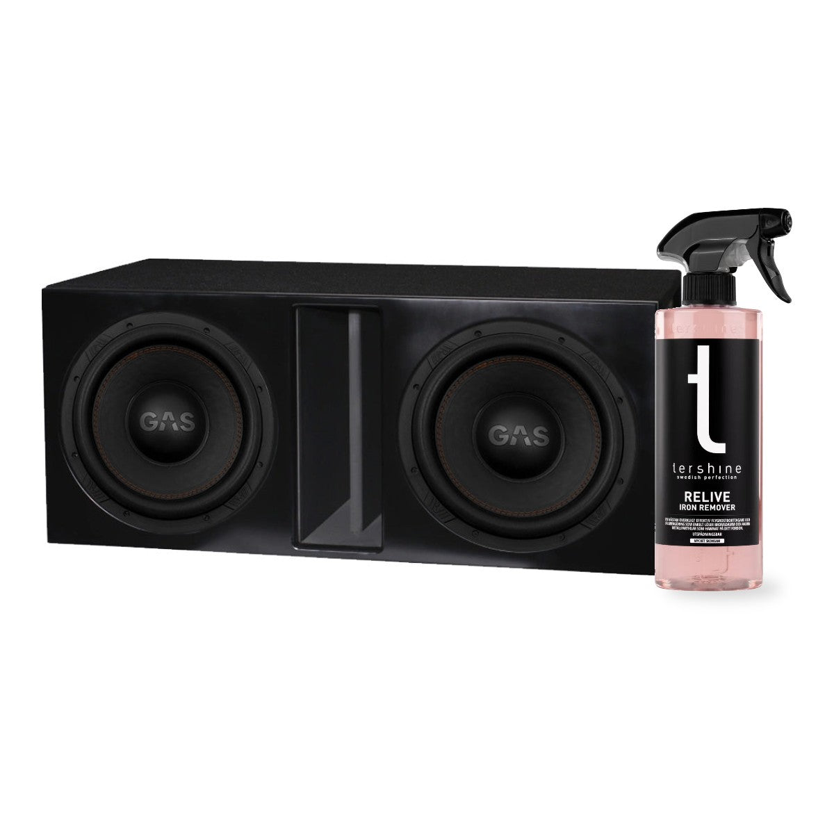2-pack GAS MAX S1-12D2 i portad baslåda med Tershine Relive