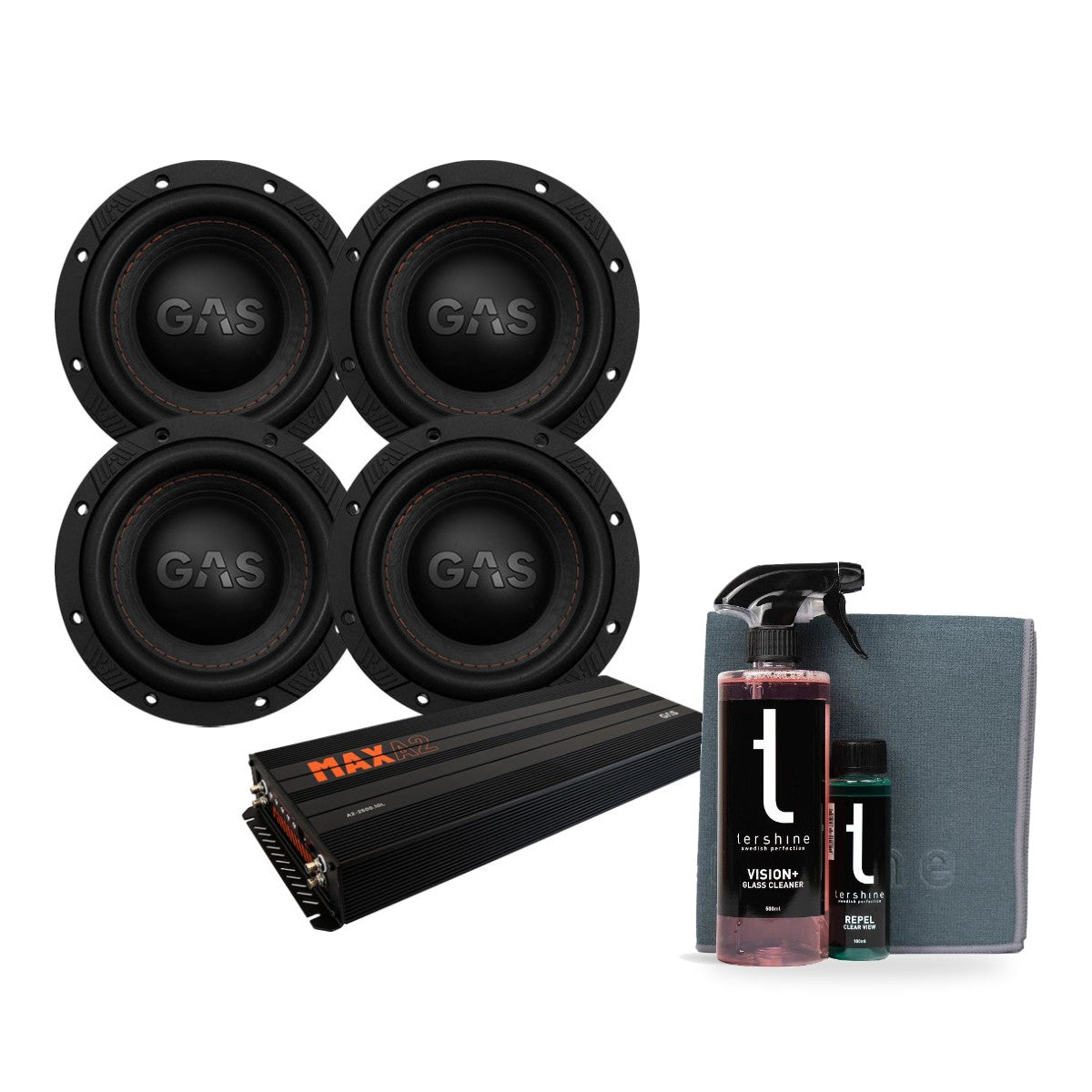 4-pack GAS MAX S1-6D1 & MAX A2-2500.1DL med Tershine Glasrengöringspaket