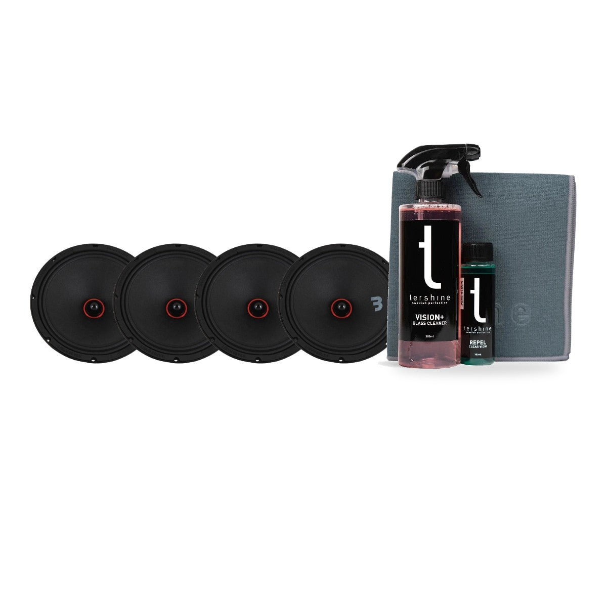4-pack Bass Habit SPL Elite SE250M 10" midbas med Tershine Glasrengöringspaket